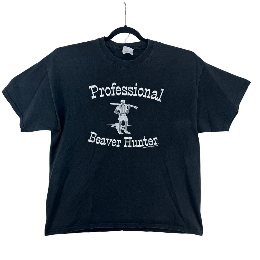 Vtg Professional Beaver Hunter Black T Shirt Adult XL Hanes Comfort Cotton - Picture 1 of 5